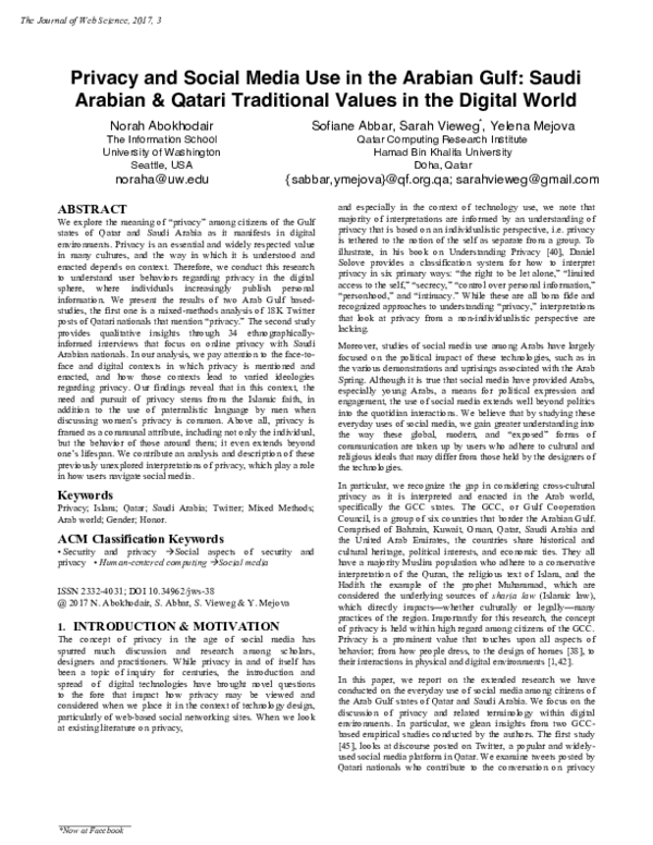 (PDF) Privacy and Social Media Use in the Arabian Gulf: Saudi Arabian ...