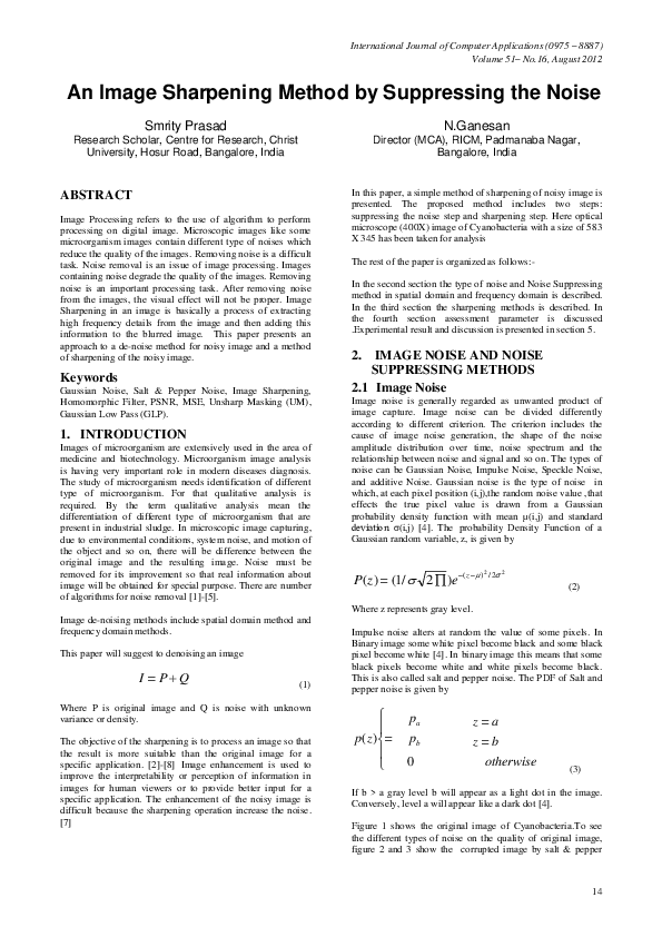 (PDF) An Image Sharpening Method by Suppressing the Noise