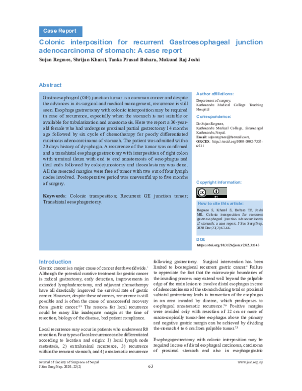 (PDF) Colonic interposition for recurrent Gastroesophageal junction ...