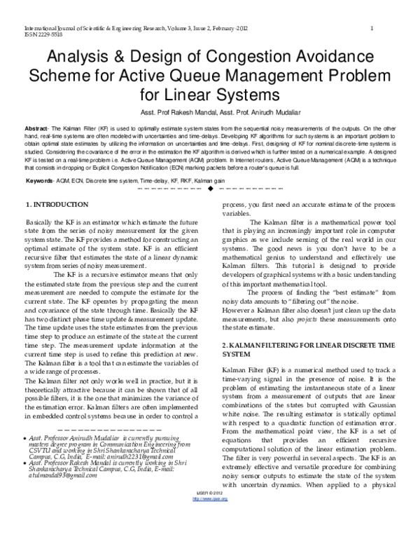(PDF) Analysis & Design of Congestion Avoidance Scheme for Active Queue ...