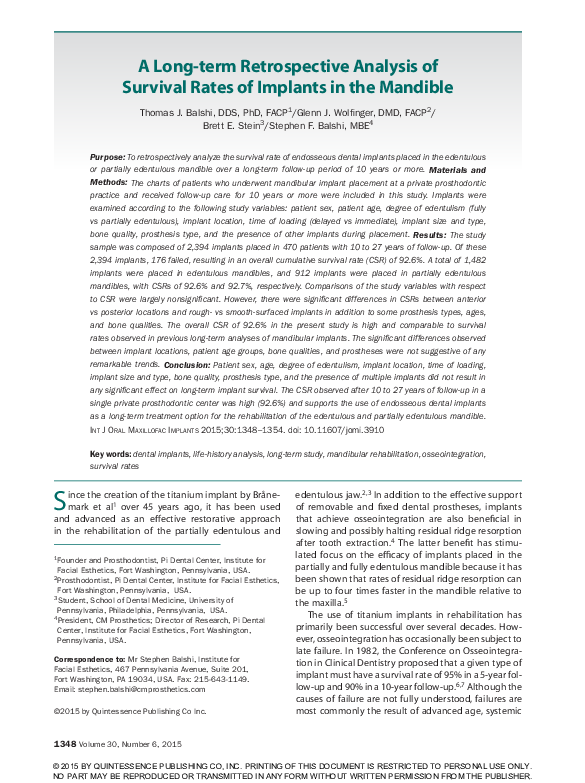 (PDF) A Long-term Retrospective Analysis of Survival Rates of Implants ...
