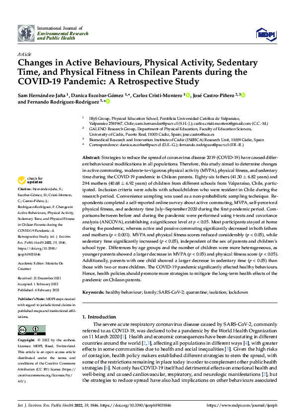 (PDF) Changes in Active Behaviours, Physical Activity, Sedentary Time ...