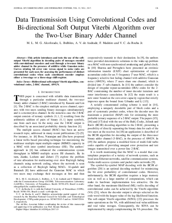 (PDF) Data Transmission Using Convolutional Codes and Bi-directional ...
