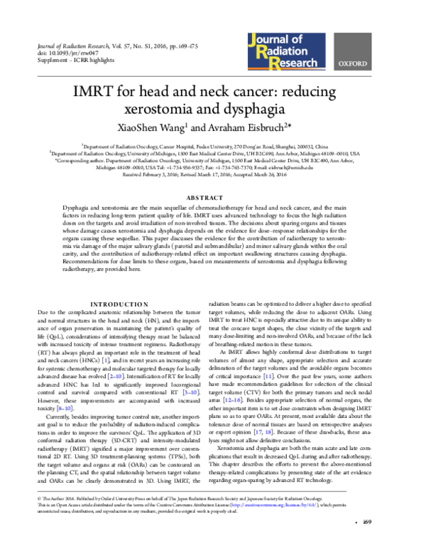 (PDF) IMRT for head and neck cancer: reducing xerostomia and dysphagia