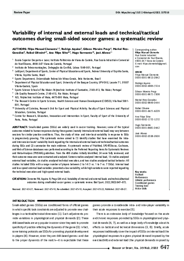 (PDF) Variability of internal and external loads and technical/tactical ...