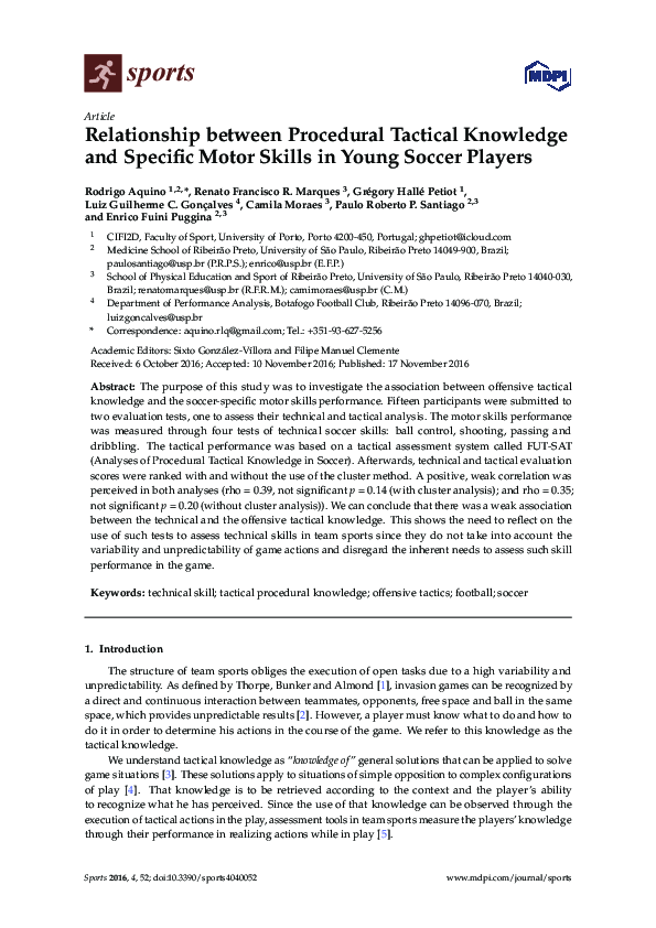 (PDF) Relationship between Procedural Tactical Knowledge and Specific ...