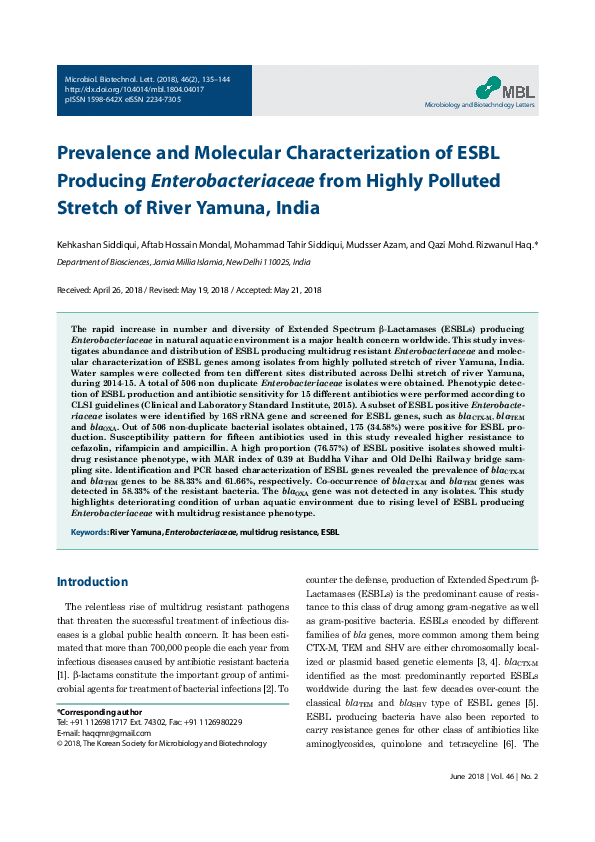 (PDF) Prevalence and Molecular Characterization of ESBL Producing ...