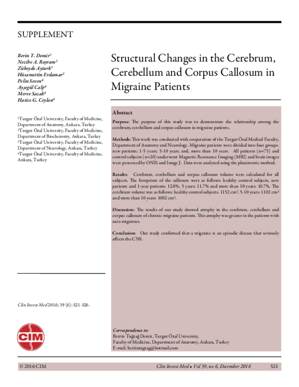 (PDF) Structural Changes in the Cerebrum, Cerebellum and Corpus ...