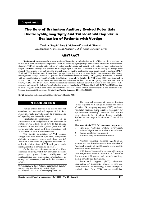 (PDF) The Role of Brainstem Auditory Evoked Potentials ...