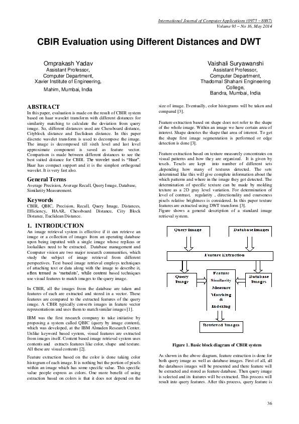 (PDF) CBIR Evaluation using Different Distances and DWT