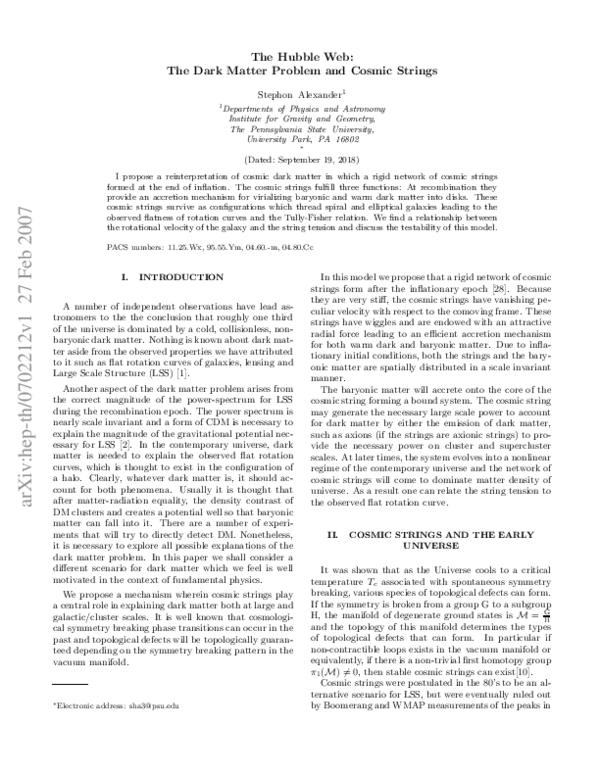 (PDF) The hubble web: the dark matter problem and cosmic strings