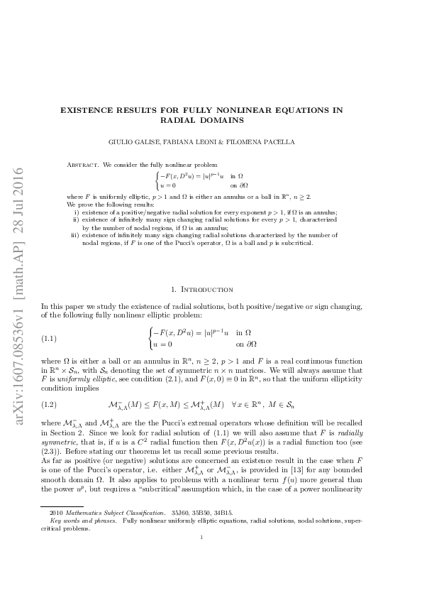 (PDF) Existence results for fully nonlinear equations in radial domains