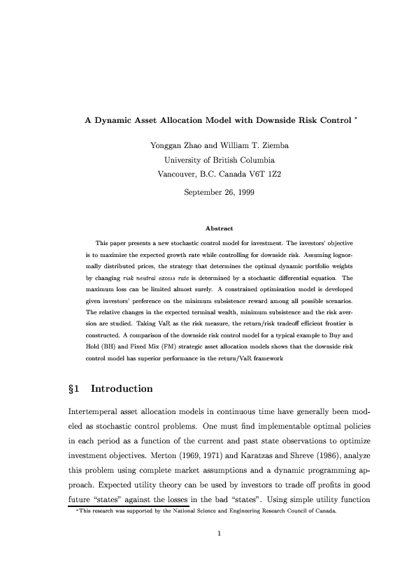 (PDF) A dynamic asset allocation model with downside risk control ...