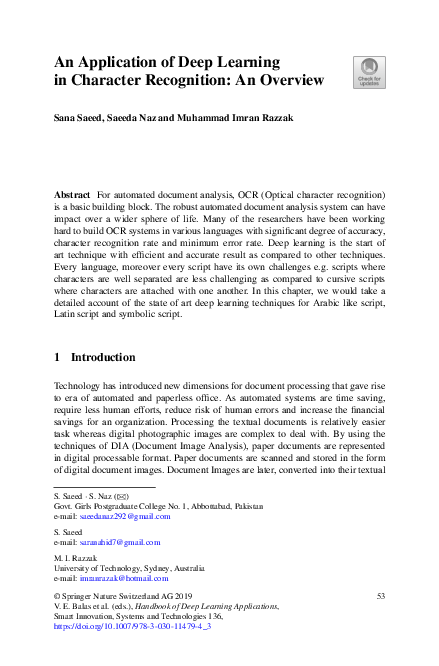 (PDF) An Application of Deep Learning in Character Recognition: An Overview