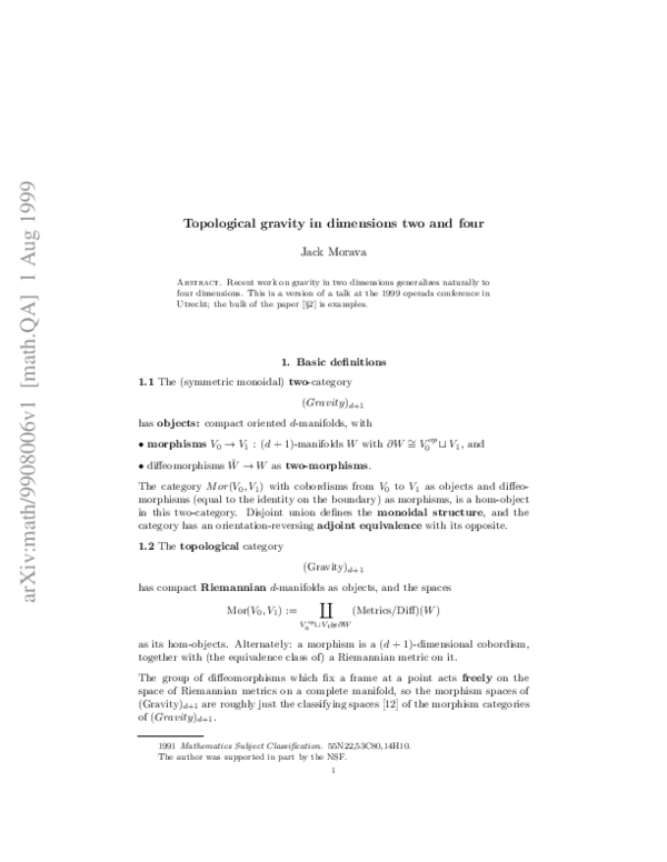 (PDF) Topological gravity in dimensions two and four