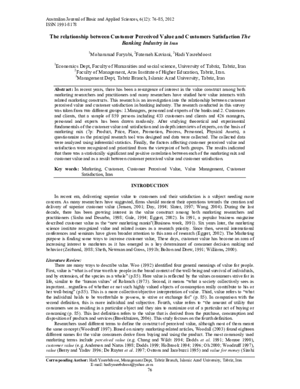 (PDF) The relationship between Customer Perceived Value and Customers ...