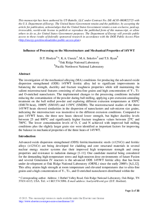 (PDF) Influence of processing on the microstructure and mechanical ...
