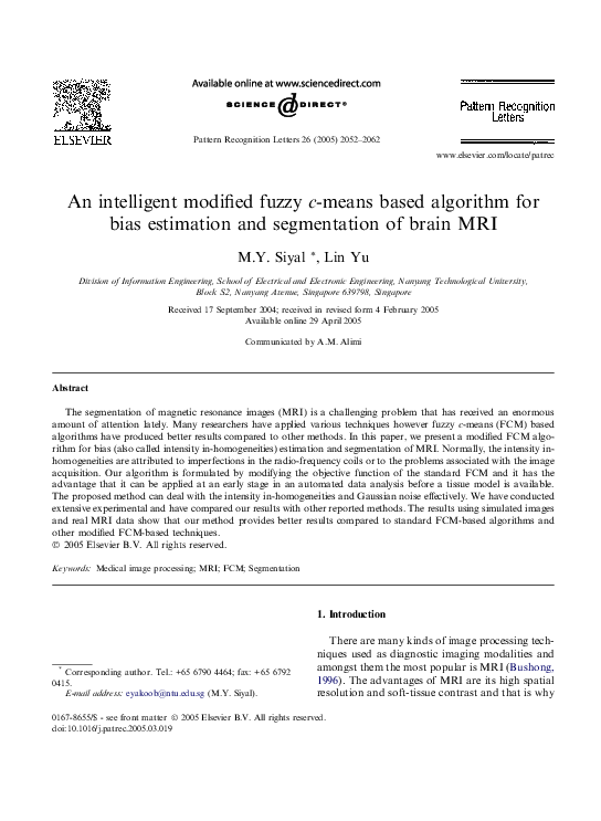 (PDF) An intelligent modified fuzzy c-means based algorithm for bias ...
