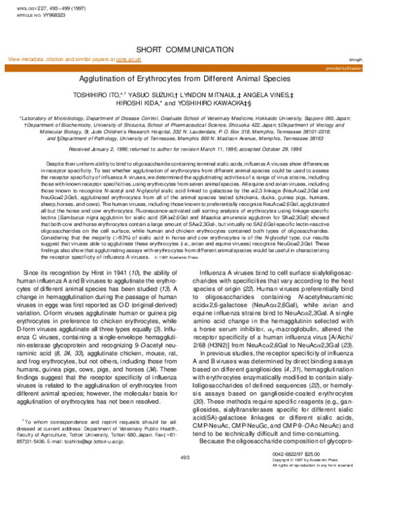 (PDF) Receptor Specificity of Influenza A Viruses Correlates with the ...