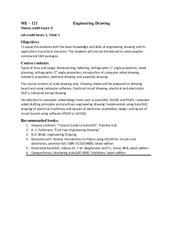 (DOC) Engineering Drawing course outline by HU under HEC