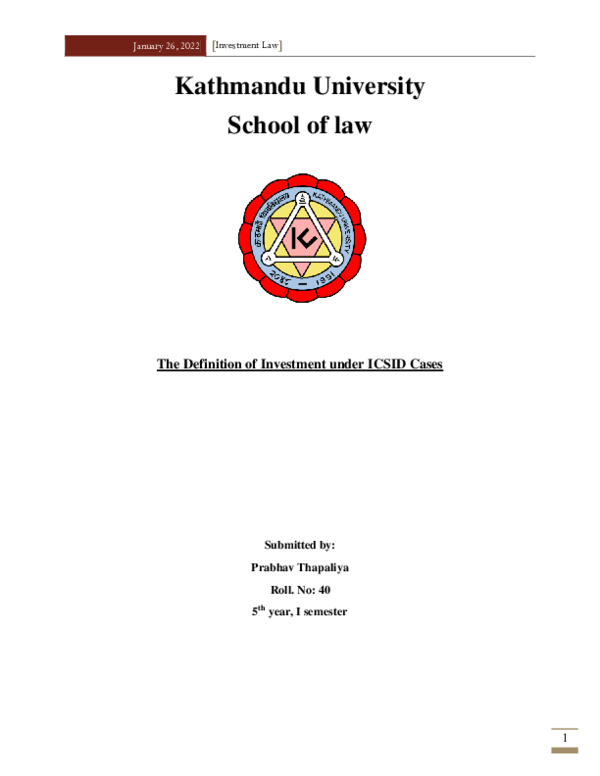 (PDF) The definition of Investment Under ICSID cases