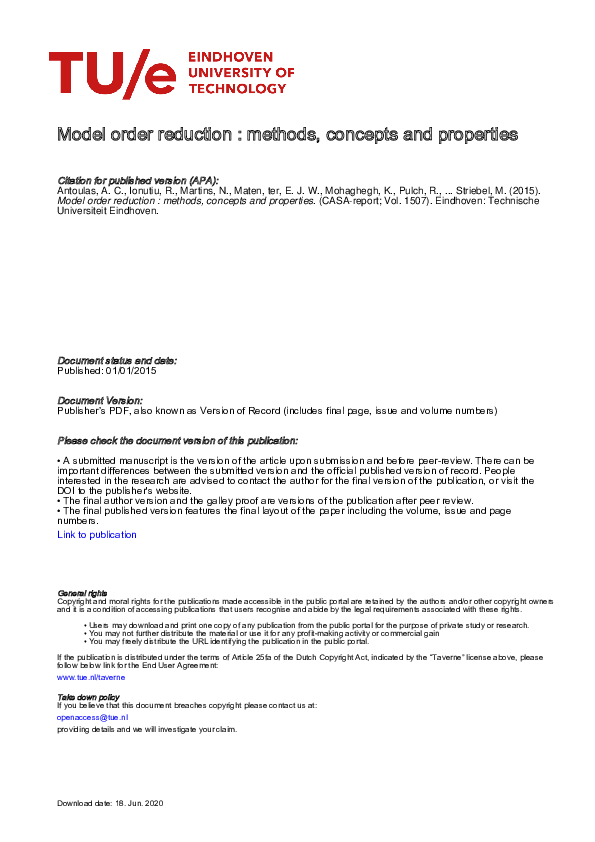 (PDF) Chapter 3 Model Order Reduction — Methods , Concepts and Properties