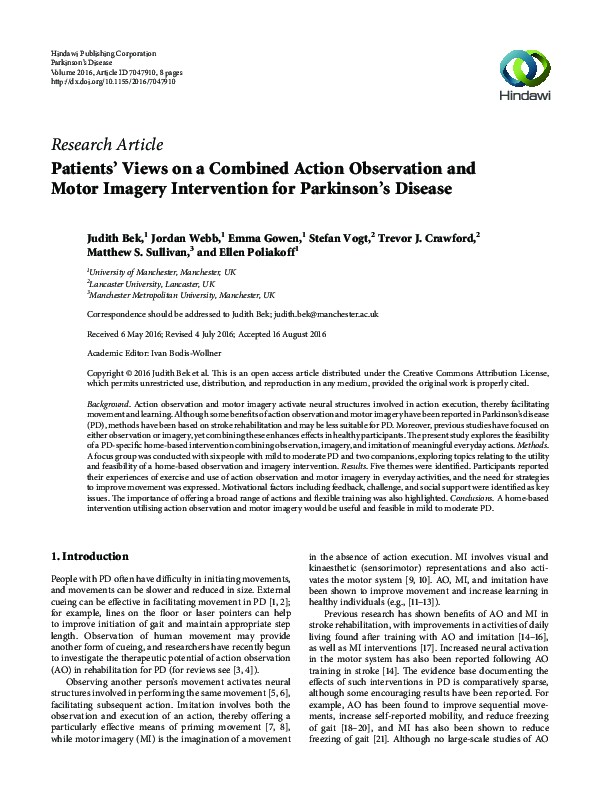 (PDF) Patients’ Views on a Combined Action Observation and Motor ...
