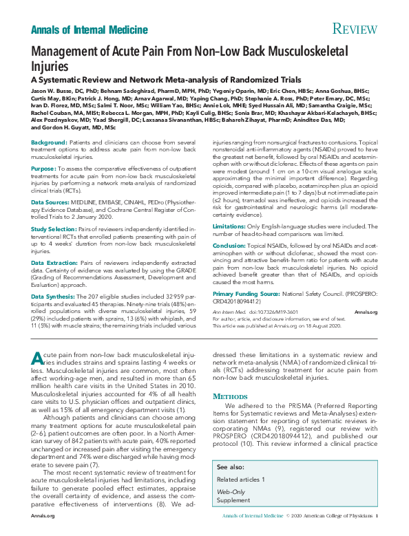 (PDF) Management of Acute Pain From Non–Low Back, Musculoskeletal Injuries