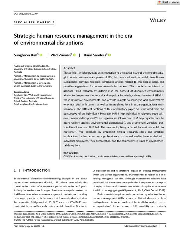 (PDF) Strategic human resource management in the era of environmental ...