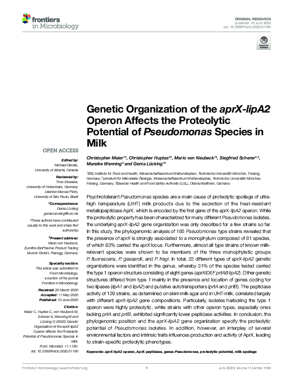 (PDF) Genetic Organization of the aprX-lipA2 Operon Affects the ...