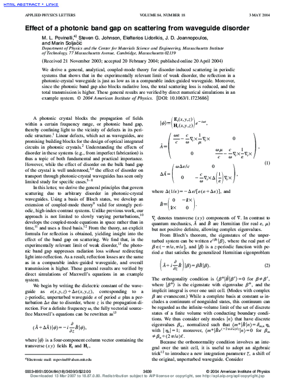 (PDF) Effect of a photonic band gap on scattering from waveguide disorder