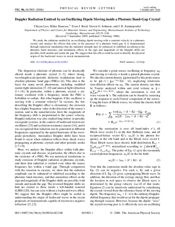 (PDF) Doppler Radiation Emitted by an Oscillating Dipole Moving inside ...