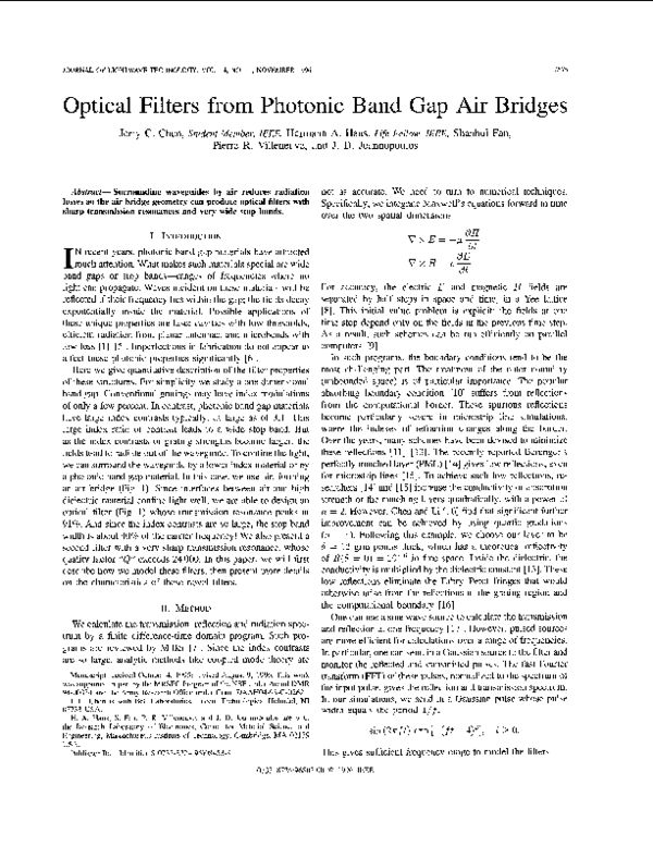 (PDF) Optical Filters from Photonic Band Gap Air Bridges