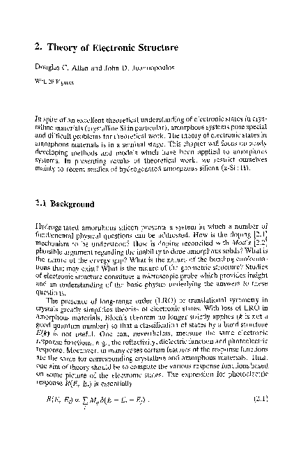 (PDF) Theory of electronic structure