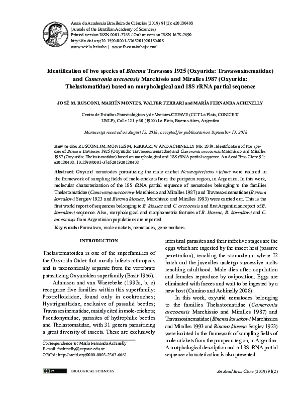 (PDF) Identification of two species of Binema Travassos 1925 (Oxyurida ...