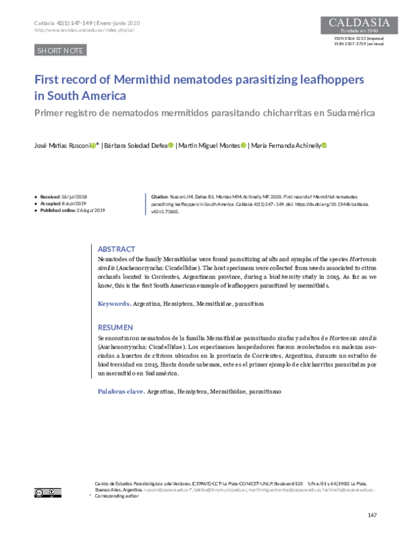 (PDF) First record of Mermithid nematodes parasitizing leafhoppers in ...