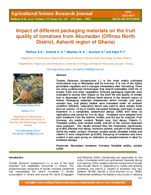(PDF) Impact of different packaging materials on the fruit quality of ...