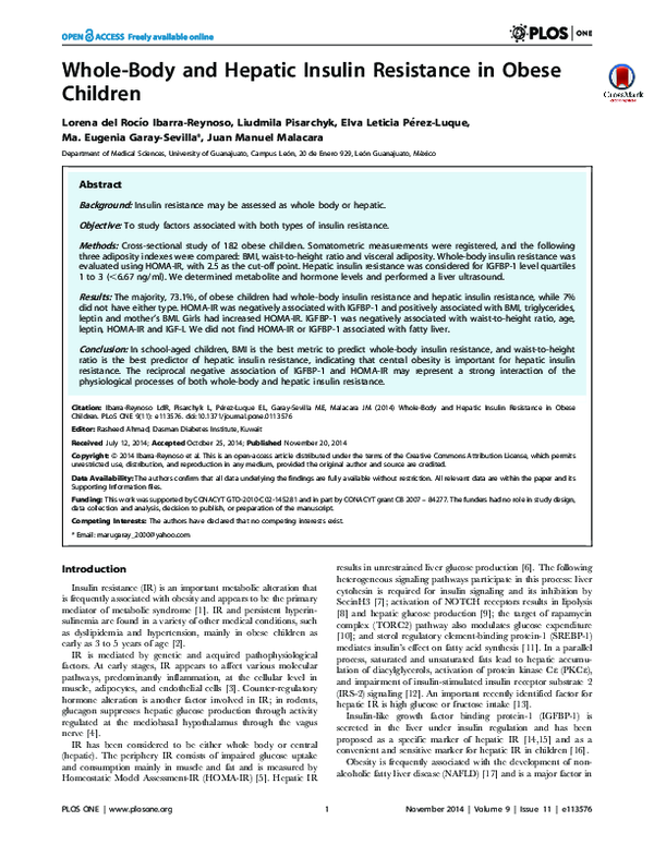 (PDF) Whole-Body and Hepatic Insulin Resistance in Obese Children