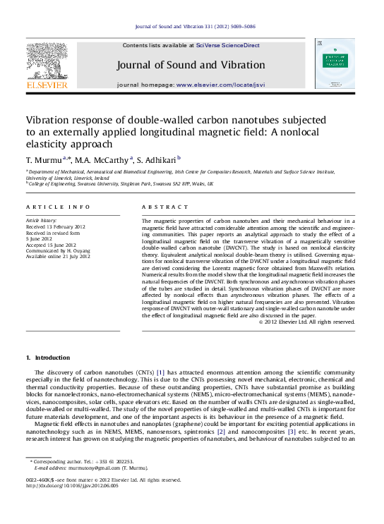 (PDF) Vibration response of double-walled carbon nanotubes subjected to ...