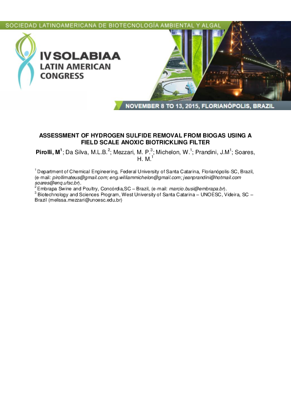 (PDF) Assessment of hydrogen sulfide removal from biogas using a field ...