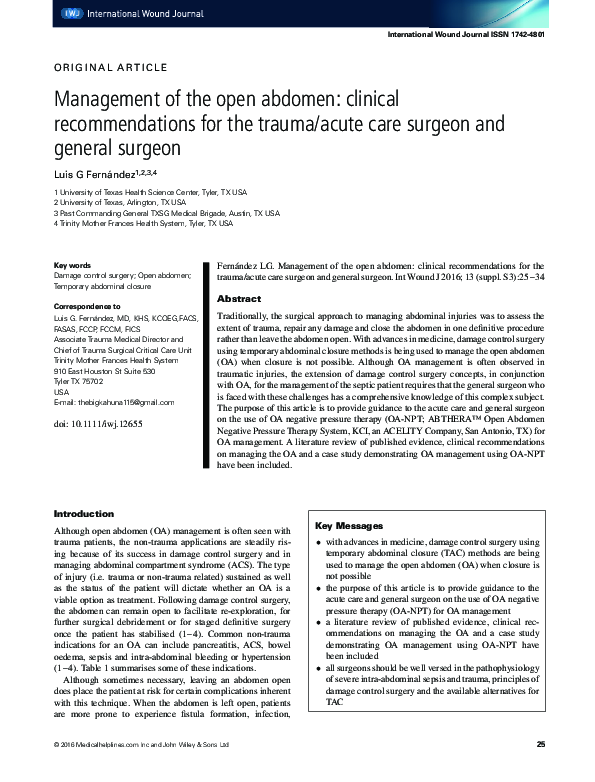 (PDF) Management of the open abdomen: clinical recommendations for the ...