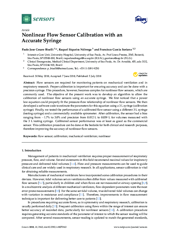 (PDF) Flow Sensor Calibration with an Accurate Syringe
