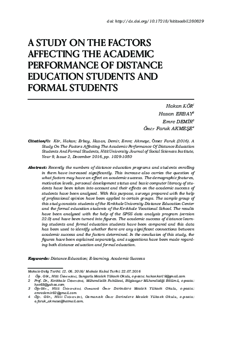 (PDF) A Study on the Factors Affecting the Academic Performance of ...