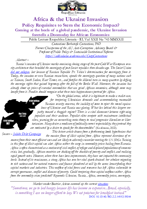  PDF Africa The Ukraine Invasion Policy Requisites To Stem The Economic Impact Coming At 