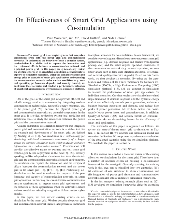 (PDF) On Effectiveness of Smart Grid Applications Using Co-Simulation