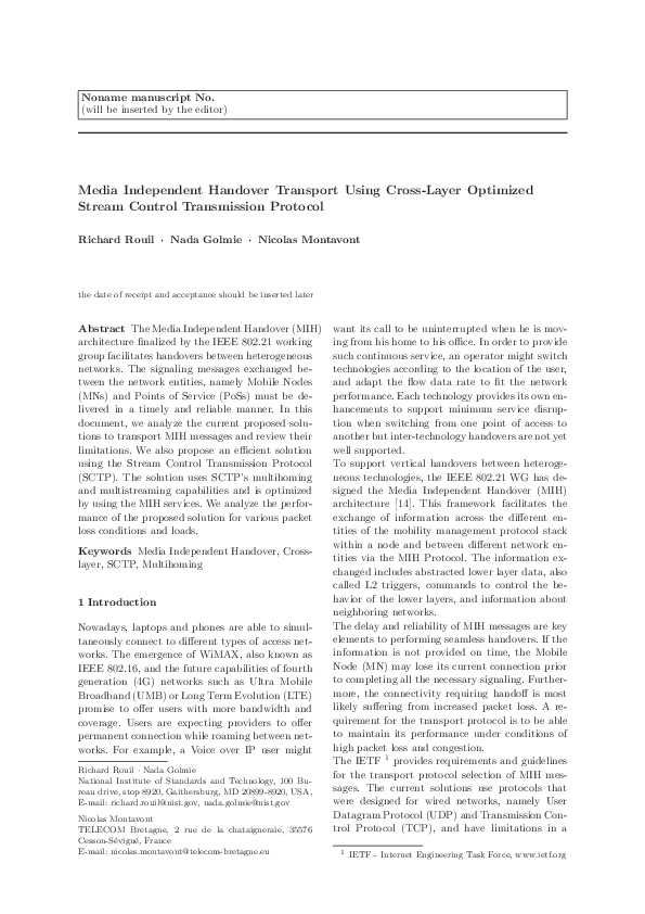 (PDF) Media independent handover transport using cross-layer optimized ...