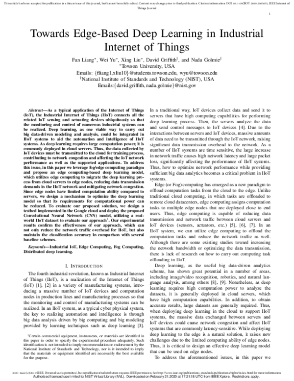 (PDF) Towards Edge-Based Deep Learning in Industrial Internet of Things