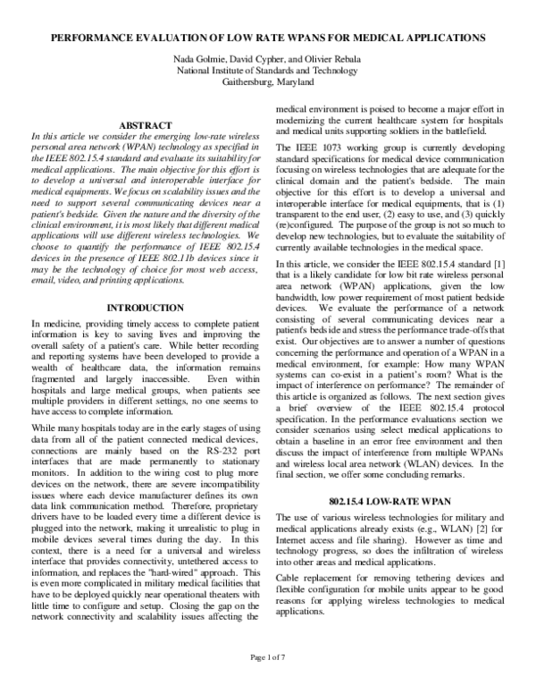 (PDF) Performance evaluation of low rate WPANs for medical applications