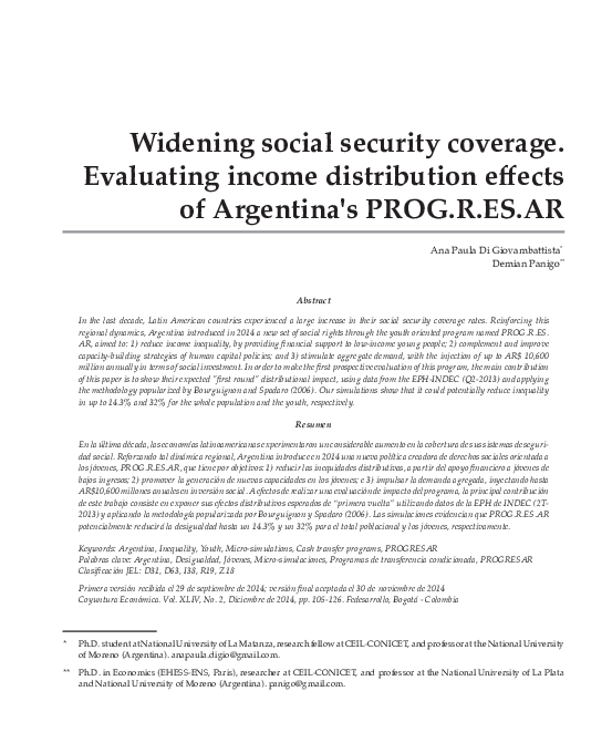 (PDF) Widening social security coverage. Evaluating income distribution ...