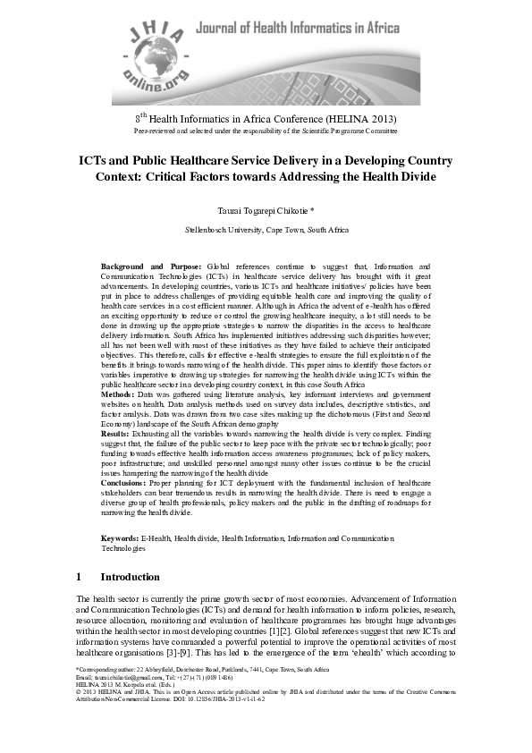 (PDF) ICTs and Public Healthcare Service Delivery in a Developing ...